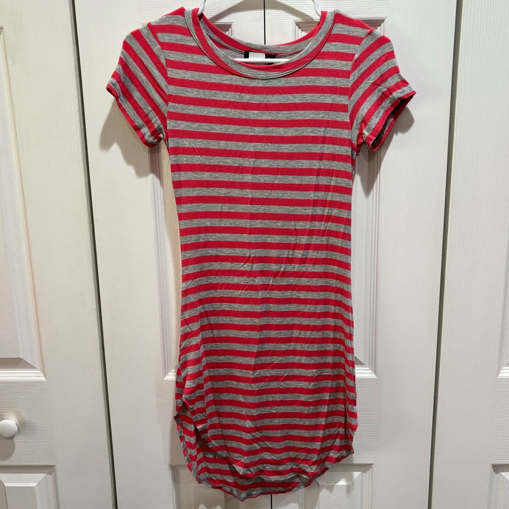 OBJEX NWT Women’s Striped Tee T Shirt Bodycon Dress - pink & gray, size S
